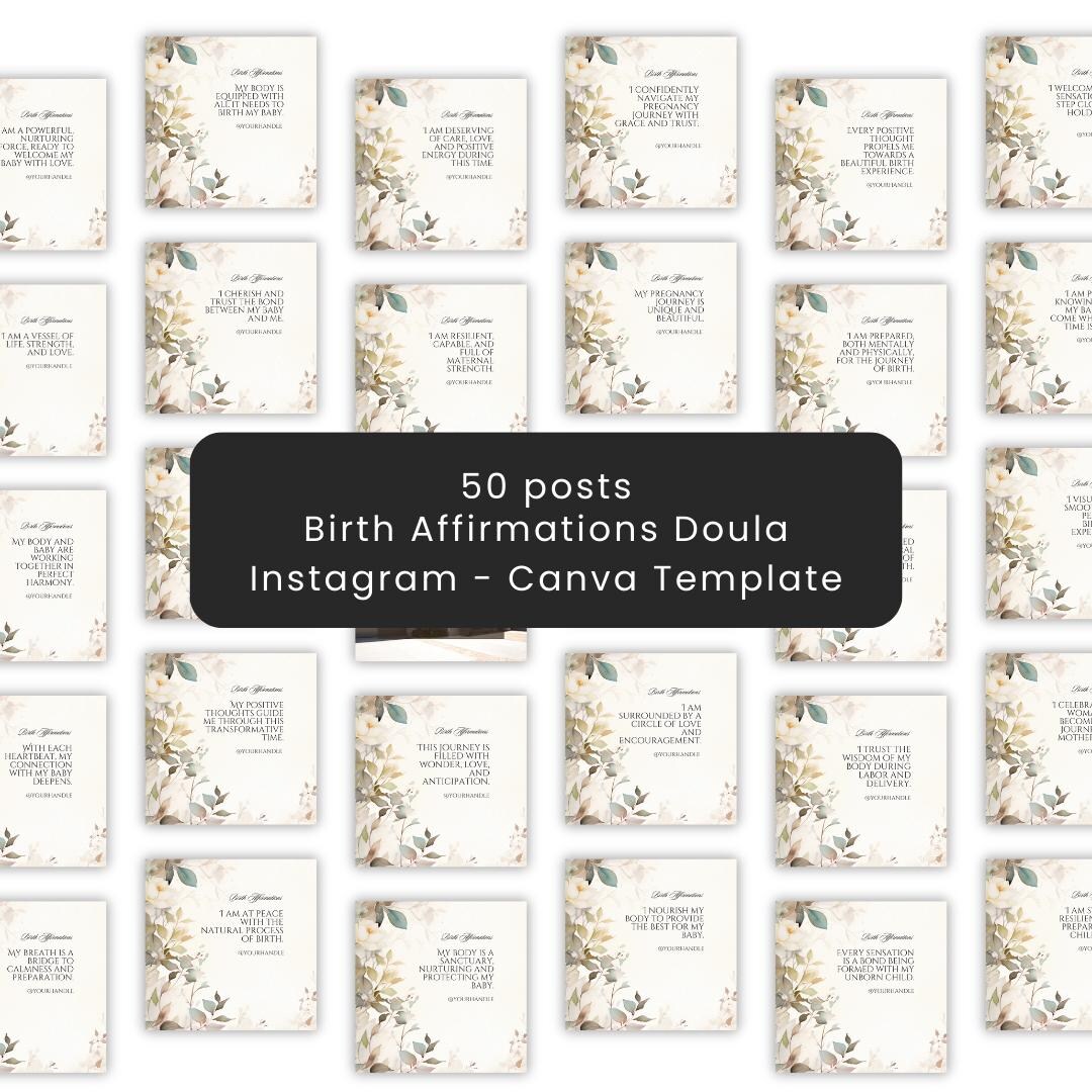 Birth Affirmations: Instagram Post Canva Template for Doulas (50 Posts ...