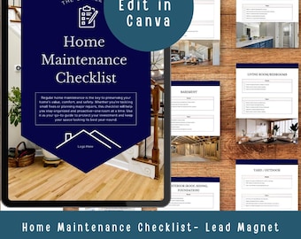Home Maintenance Checklist: Contractor Lead Magnet (Editable Canva Template Digital Download)