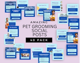 Pet Grooming Social Media Posts: 40 Canva Templates (Digital Download)
