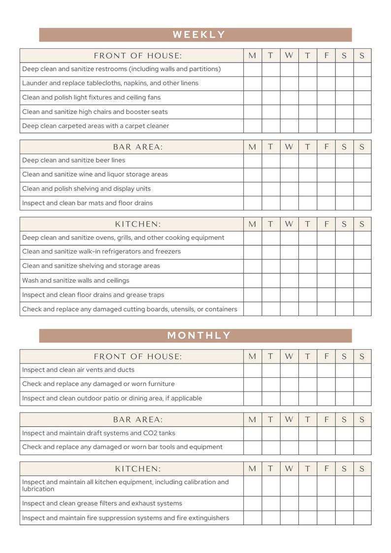 restaurant cleaning checklist