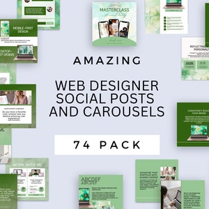 30 Web Designer Social Posts | 44 Web Designer Carousel Posts | Editable Canva Template for Social Posts | Web Design Social Media