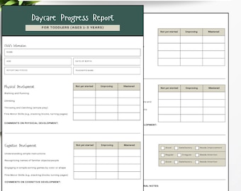 Daycare Progress Report Template: Editable Childcare Forms (Canva Template)