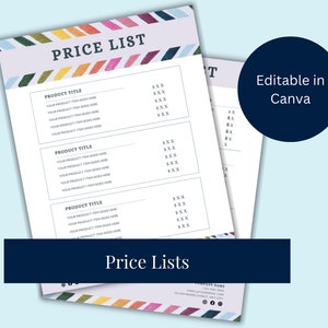 Price List | Editable Price Sheet | Canva Template | Seller Shop | Price List Templates | Canva Prices | Instant Download