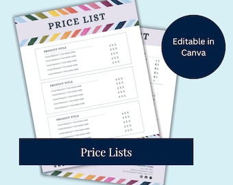 Editable Price List Template: 3 Canva Designs (Instant Download)