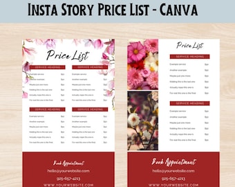 Plantilla de lista de precios para historias de Instagram: Diseño editable en Canva
