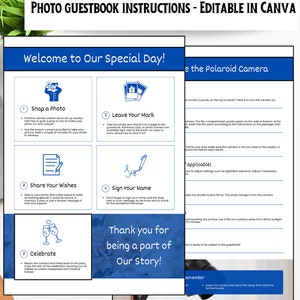 Editable Camera Instructions And Photo Guestbook Sign | Digital Download | Wedding Polaroid | Wedding Reception Sign | Canva Template