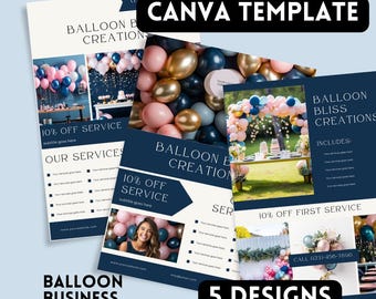 Volantes de globos para empresas: Plantillas editables de Canva para marketing (Descarga digital)