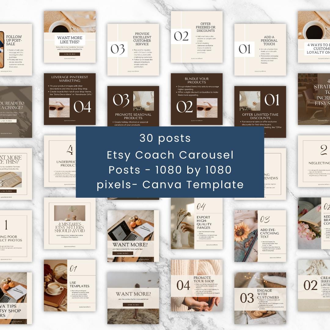 Etsy Coach Carousel Posts: Social Media Canva Templates (1080x1080 ...