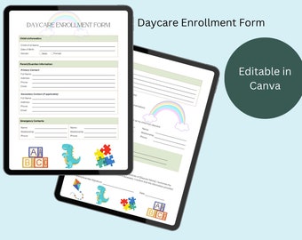 Editable Daycare Enrollment Form: 2-Page Template (Canva)