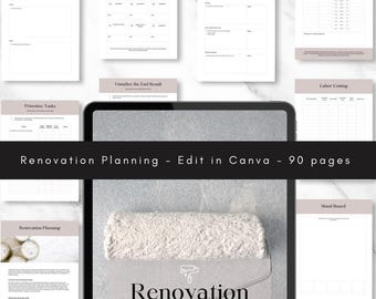 Planner per la ristrutturazione della casa: modello Canva da 90 pagine (download digitale)