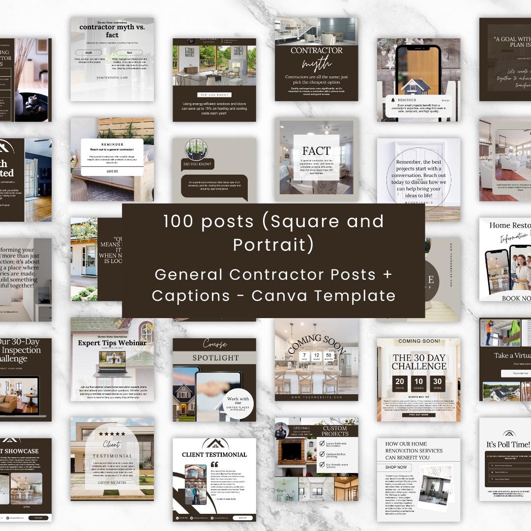 Contractor Posts General Contractor Social Media Posts: Home Renovation Canva Template ...
