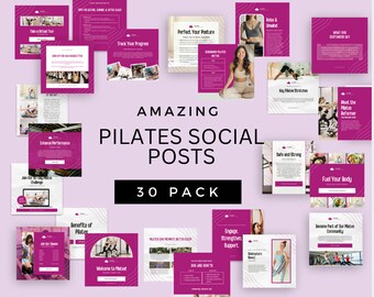 Plantillas de publicaciones de pilates para redes sociales: 30 diseños editables de Canva