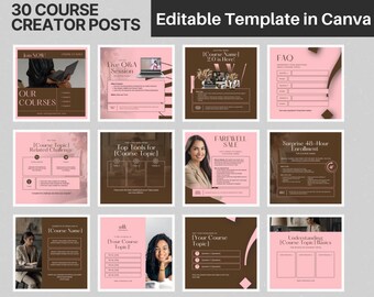 Modelos de postagens do Instagram para criadores de cursos: conteúdo editável para mídias sociais (Canva)