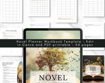 Novel Writing Planner: 54-Page Author Workbook (Canva & PDF)