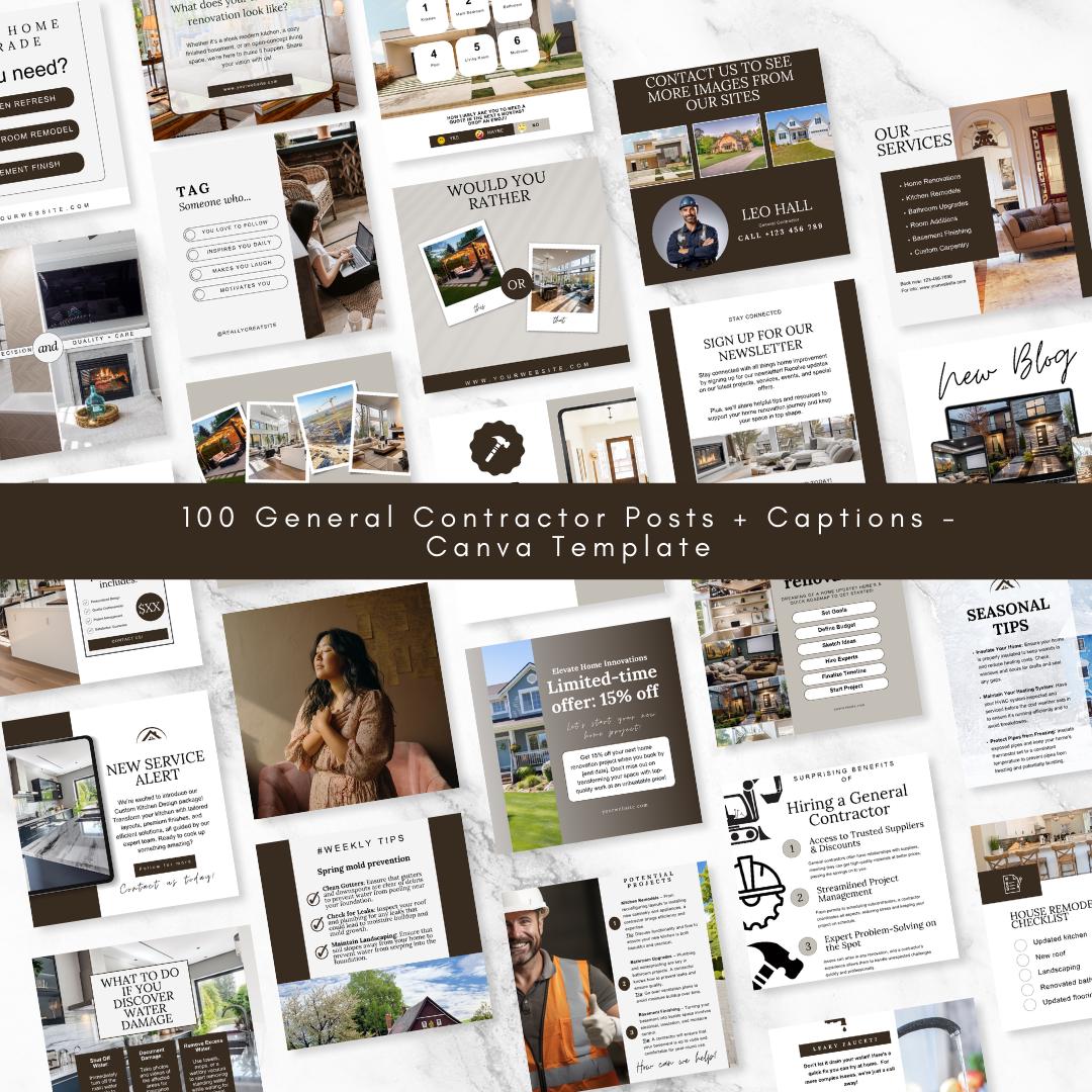 Contractor Posts General Contractor Social Media Posts: Home Renovation Canva Template ...