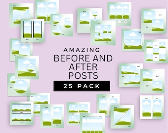 Publicaciones de Instagram de antes y después: Plantilla editable de Canva (25 publicaciones)