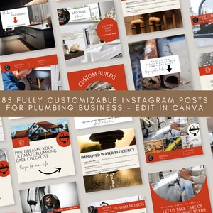 Plumber Instagram Post Templates - Plumbing Service Marketing - Editable Social Media Content for Plumbers - Canva Template | Social Media