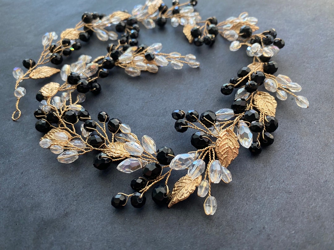 Black Gold Hair Jewelry Black Bridal Hair Jewelry Black and Etsy