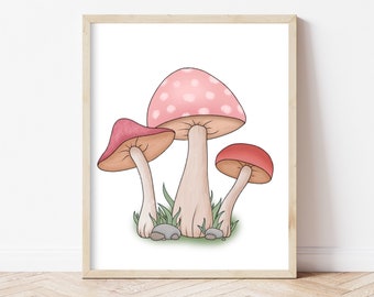 Cute Mushrooms Art Print | Mushroom Art | Woodland Decor | Girls room Decor | Mushroom Wall Decor