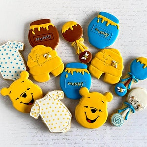 Baby Winnie The Pooh Custom Sugar Cookies, Birthday Custom Cookies, Baby Shower Cookies, Gender reveal Cookies, ONE DOZEN (12)