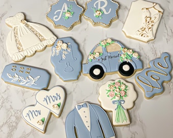 Engagement party sugar Cookies, Bridal shower cookies, Wedding cookies, Custom Decorated cookies, ONE DOZEN (12)