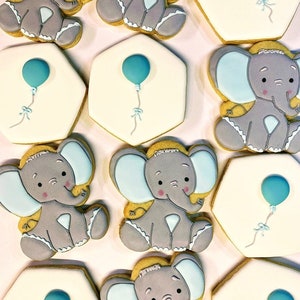 Cute Elephant Cookies, Animal Cookies, Baby Shower Cookies, Gender Neutral cookies, Cute Gender reveal cookies, Baby cookies, ONE DOZEN (12)