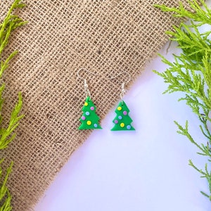 Polymer Clay Earrings, christmas tree earrings, christmas earrings, clip ons, dangle & drop, statement earrings, y2k earrings, modern, studs