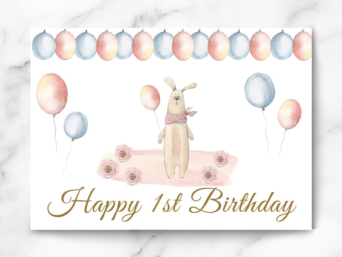 Baby 1st Birthday Card First Birthday Girl Printable Cute | Etsy