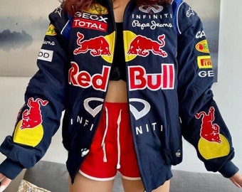 Red Bull Racing Jacket, Formula One Racing Jacket Retro, Flying Jacket, Racing Jacket, Oversize Jacket,Embroidered Jacket, Birthday Gift