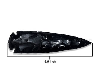 Hand Knapped Black Obsidian Arrowheads 5.5" inch, Obsidian Athame, Obsidian Knife, HUNTING KNIVES CUSTOM Handmade, Gift For Her
