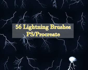 56 pinceles de relámpagos, luces de truenos, Photoshop Procreate para diseño gráfico de arte digital y edición de fotografías