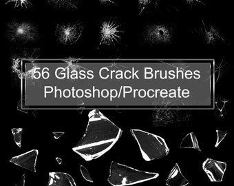 56 pinceles de grietas de vidrio para Photoshop y Procreate. Pincel de vidrio triturado, arte digital, manipulación de fotografías, diseño gráfico, efectos cinematográficos.