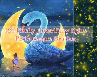 124 pinceles de luces de hadas, pinceles de luces de ensueño, pinceles de luciérnagas para Photoshop, Procreate para arte digital, diseño gráfico y edición de fotografías