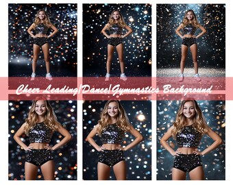 Fondo brillante de confeti de luces de 3 colores para baile, porristas, gimnasia, retrato, plantilla de fondo de luces borrosas con bokeh