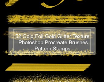52 sellos con patrón de pincel de Photoshop con textura de purpurina dorada y láminas de oro para diseño gráfico, fotografía y arte digital de fondo de porristas