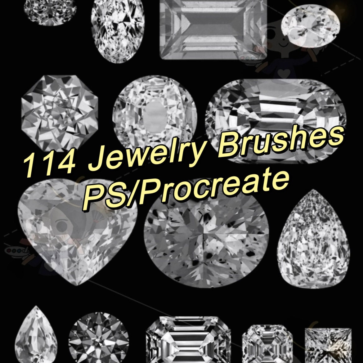 114 pinceles de joyería de diamante y collares de strass para Photoshop y Procreate