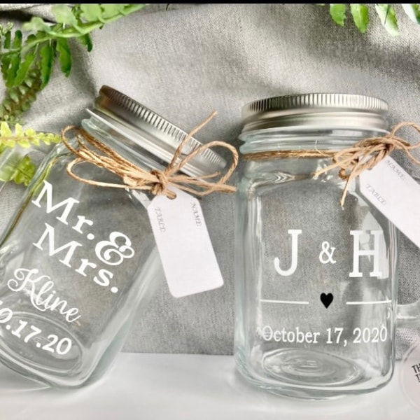 Farmhouse Style Wedding Jars | Set of 12 | Bulk Wedding Jar | Bridal Shower Jars | Personalized Jars with Lids | Personalized Mason Jar Mugs