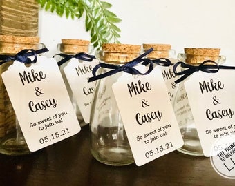 Set of 12 | Personalized Wedding Favor Jars | Bridal Shower Jars | Wedding Favor Candy Jars | Personalized Cork Jars