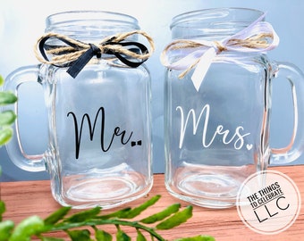 Mr. and Mrs. Jars | Set of 2 Mr. and Mrs. Jars with Handles | Decorative Wedding Jars | Mr. and Mrs. Jars Set | Mr. and Mrs. Gifts