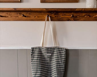 Green Gingham Canvas Tote | Reusable Cotton Shoulder Bag | The Northern Loom