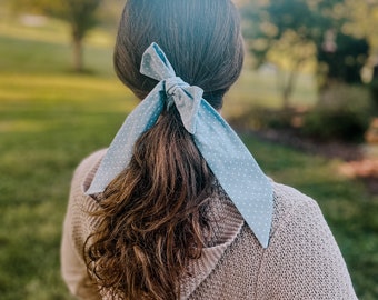 Pañuelo para el pelo azul con lunares / Diadema larga de algodón / The Northern Loom