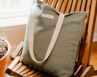 Bolso tote de lona verde bosque hecho a mano / Bolso de hombro reutilizable / The Northern Loom