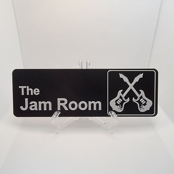 Sign/Plaque- The Jam Room, STAND INCLUDED (stand will be black), Music Musician Gift Present Drummer Guitarist Music Studio Band Room