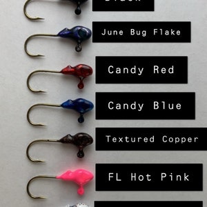 10 Minnow Head PAINTED Jigs, 1/16oz-1/8oz, Mustard Style Bronze Hook