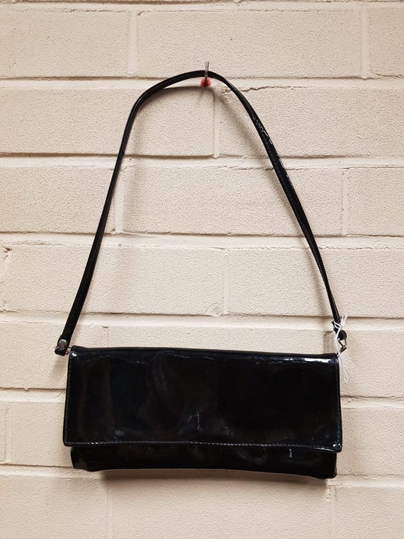 Vintage Black Shiny Patent Leather Clutch Shoulder Bag