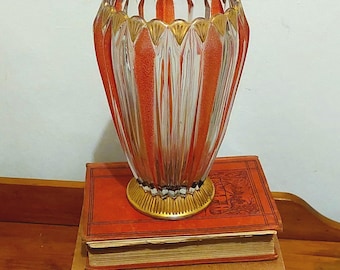 Stunning very rare Art Decco vase with Amber pebble Glazed columns and gold gilt hand painted rim and base. perfect for fine Antique gifting