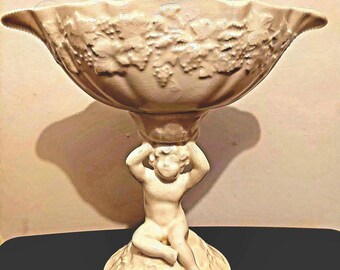 Stunningly impressive Staffordshire Heirlooms, fine ceramic putty porcelain Cherub pedestal bowl. Fine Vintage gifting at its best.