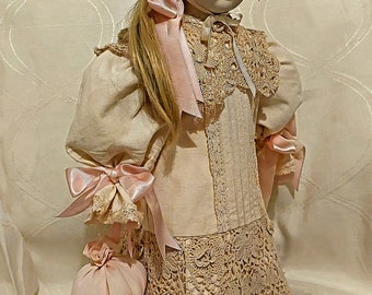 The Most beautiful Antique clothes on a vintage doll, Matilda restored ready for fine vintage/ Antique gifting at its best !