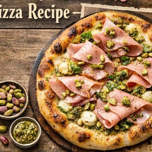 Mortadella and Pistachio Gourmet Pizza Recipe with Homemade Dough – Italian Pizza Recipe Card Printable Digital Download PDF File