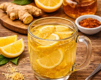 Rezept für ein erfrischendes Zitronen-Ingwer-Detox-Getränk zum Ausdrucken, gesundes Morgengetränk, Getränk zur Stärkung des Immunsystems, Ratgeber für natürliche Wellness-Getränke